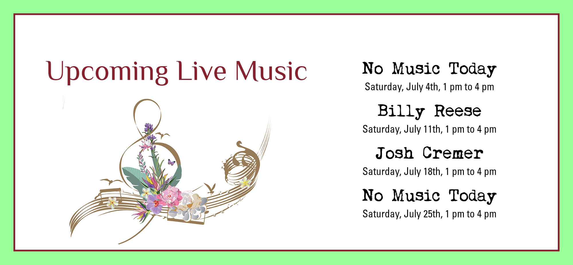 Summer Music Series, July Bands